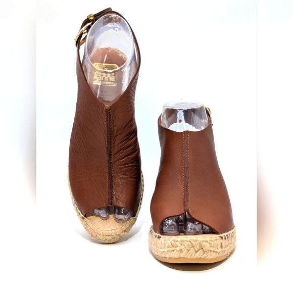 Kanna Peep Toe Spain Slingback Brown Leather Espadrille Wedge Sandals Size‎ 6.5 - Picture 4 of 16